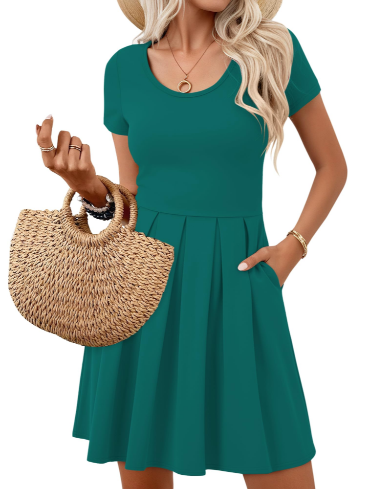 Vestito Nira Donna – Vestito Mini A-Line Scollo a V Maniche Corte con Tasche Estate Casual