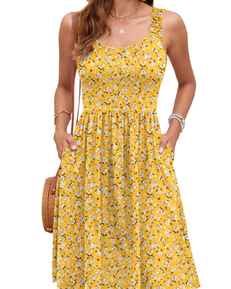 Vestito Estivo Donna Susana – Vestito Senza Maniche Vita Sottile, Scollo Quadrato e Taglio A-Line