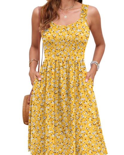 Vestito Estivo Donna Susana – Vestito Senza Maniche Vita Sottile, Scollo Quadrato e Taglio A-Line