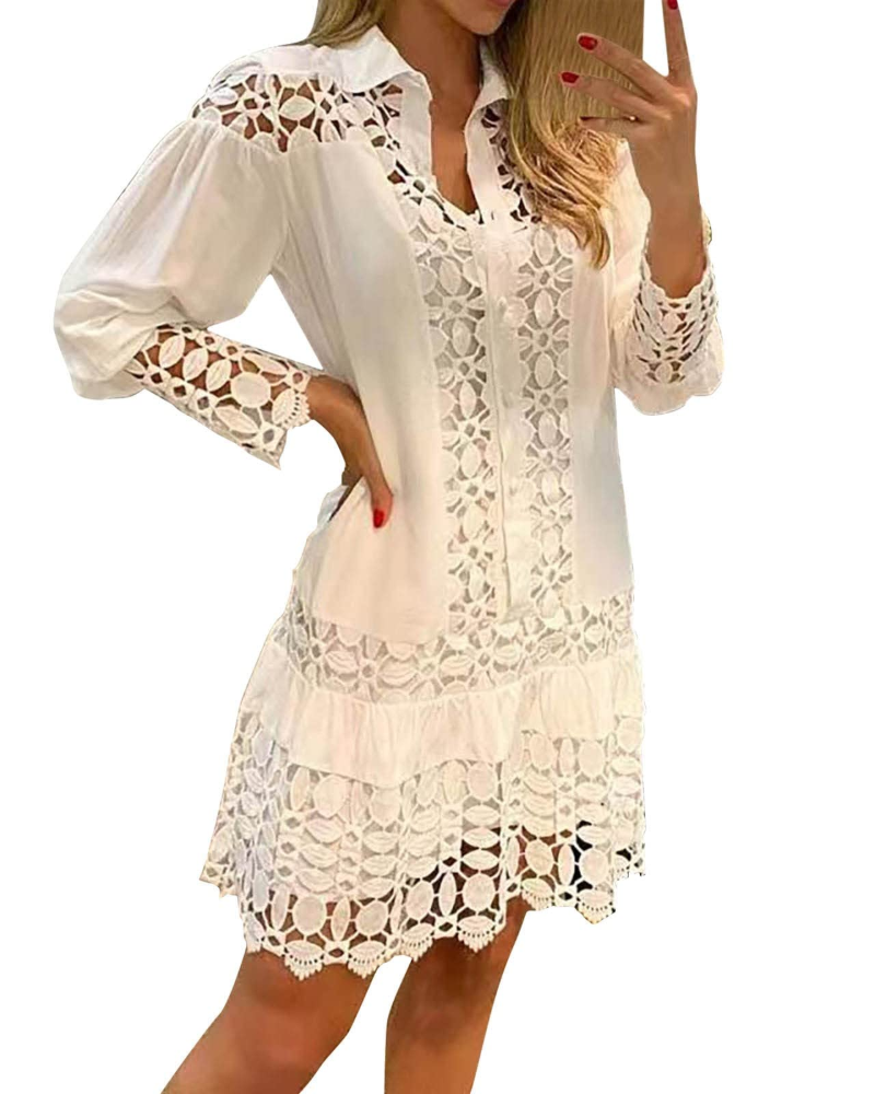 Laura Abito Lungo Donna – Abito Maxi Scollo a V Volant Pizzo Jacquard Tasche &amp; Shorts Integrati
