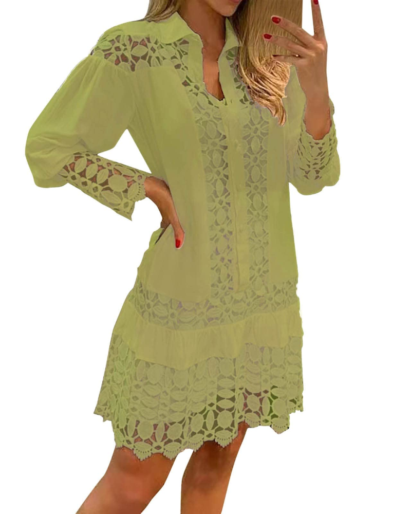 Laura Abito Lungo Donna – Abito Maxi Scollo a V Volant Pizzo Jacquard Tasche &amp; Shorts Integrati