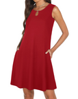 Mia Vestito Donna – Vestito Mini Collo a Fessura Senza Maniche Fluido con Tasche Estate Casual