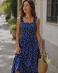 Vestito Midi Donna Armenia – Vestito Estivo con Scollo Quadrato e Spalline Elastiche, Taglio A-Line Fluido con Volant