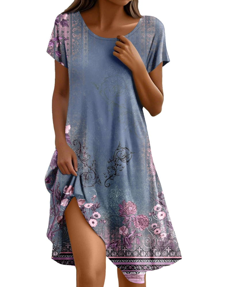 Abito Sera Donna – Abito Bohemien Maxi Fluido Girocollo Volant Taglio A-Line Elegante Estate