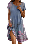 Abito Sera Donna – Abito Bohemien Maxi Fluido Girocollo Volant Taglio A-Line Elegante Estate