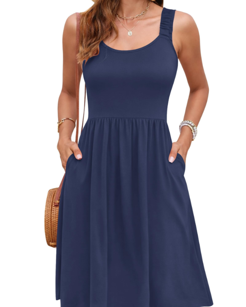 Vestito Estivo Donna Susana – Vestito Senza Maniche Vita Sottile, Scollo Quadrato e Taglio A-Line