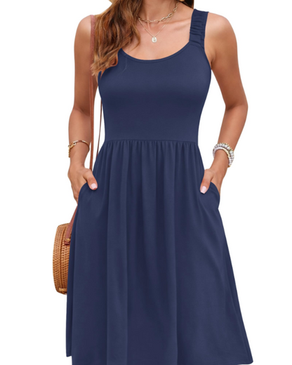 Vestito Estivo Donna Susana – Vestito Senza Maniche Vita Sottile, Scollo Quadrato e Taglio A-Line