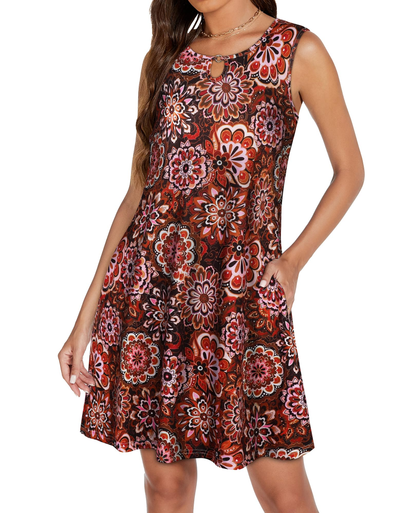 Mia Vestito Donna – Vestito Mini Collo a Fessura Senza Maniche Fluido con Tasche Estate Casual