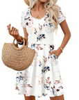 Vestito Nira Donna – Vestito Mini A-Line Scollo a V Maniche Corte con Tasche Estate Casual