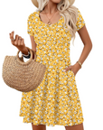 Vestito Nira Donna – Vestito Mini A-Line Scollo a V Maniche Corte con Tasche Estate Casual