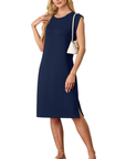 Wensy Abito Donna – Girocollo Senza Maniche, Taglio Midi con Spacco e Tasche Elegante