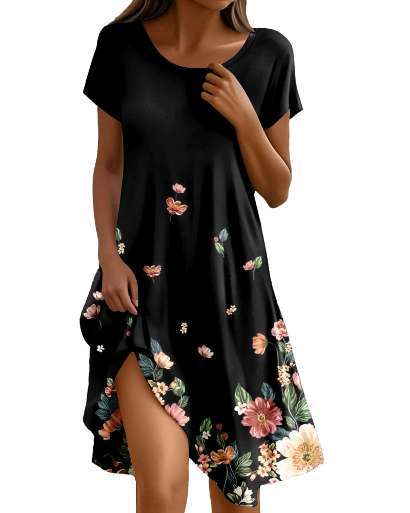 Abito Sera Donna – Abito Bohemien Maxi Fluido Girocollo Volant Taglio A-Line Elegante Estate