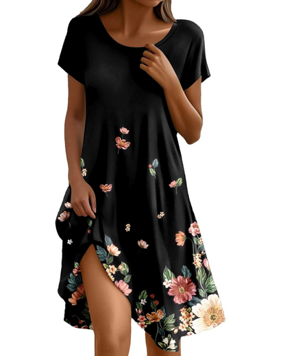 Abito Sera Donna – Abito Bohemien Maxi Fluido Girocollo Volant Taglio A-Line Elegante Estate