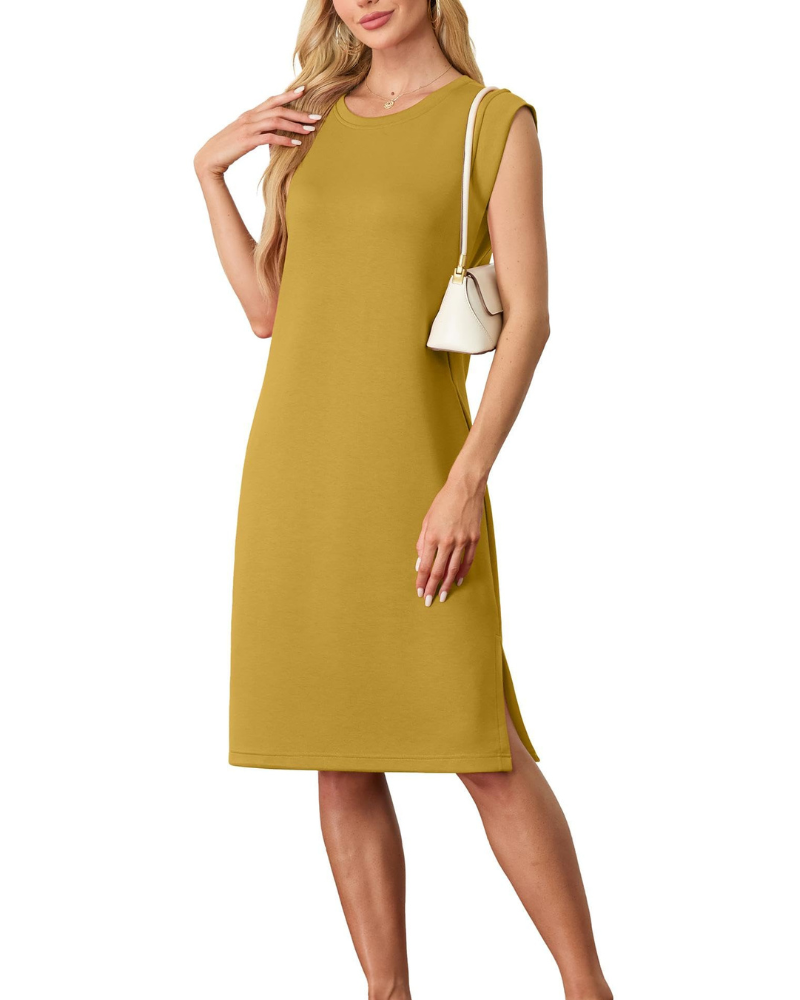 Wensy Abito Donna – Girocollo Senza Maniche, Taglio Midi con Spacco e Tasche Elegante