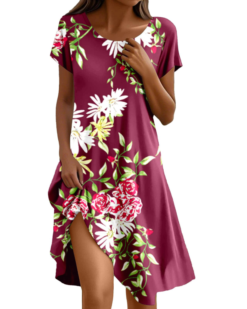 Abito Sera Donna – Abito Bohemien Maxi Fluido Girocollo Volant Taglio A-Line Elegante Estate