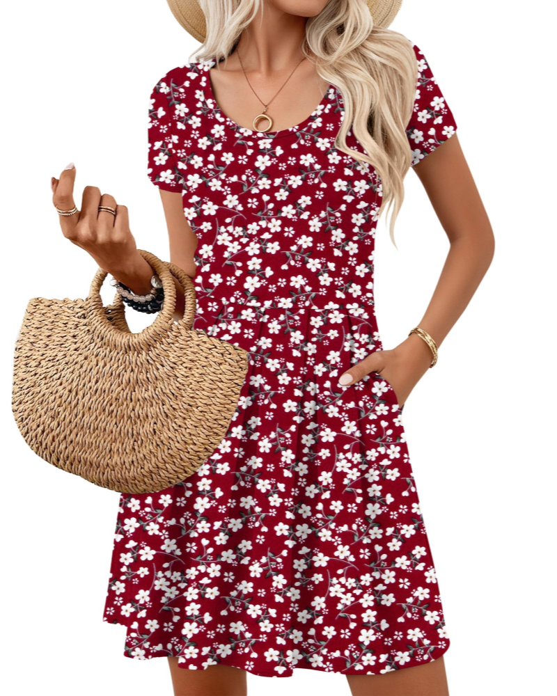 Vestito Nira Donna – Vestito Mini A-Line Scollo a V Maniche Corte con Tasche Estate Casual