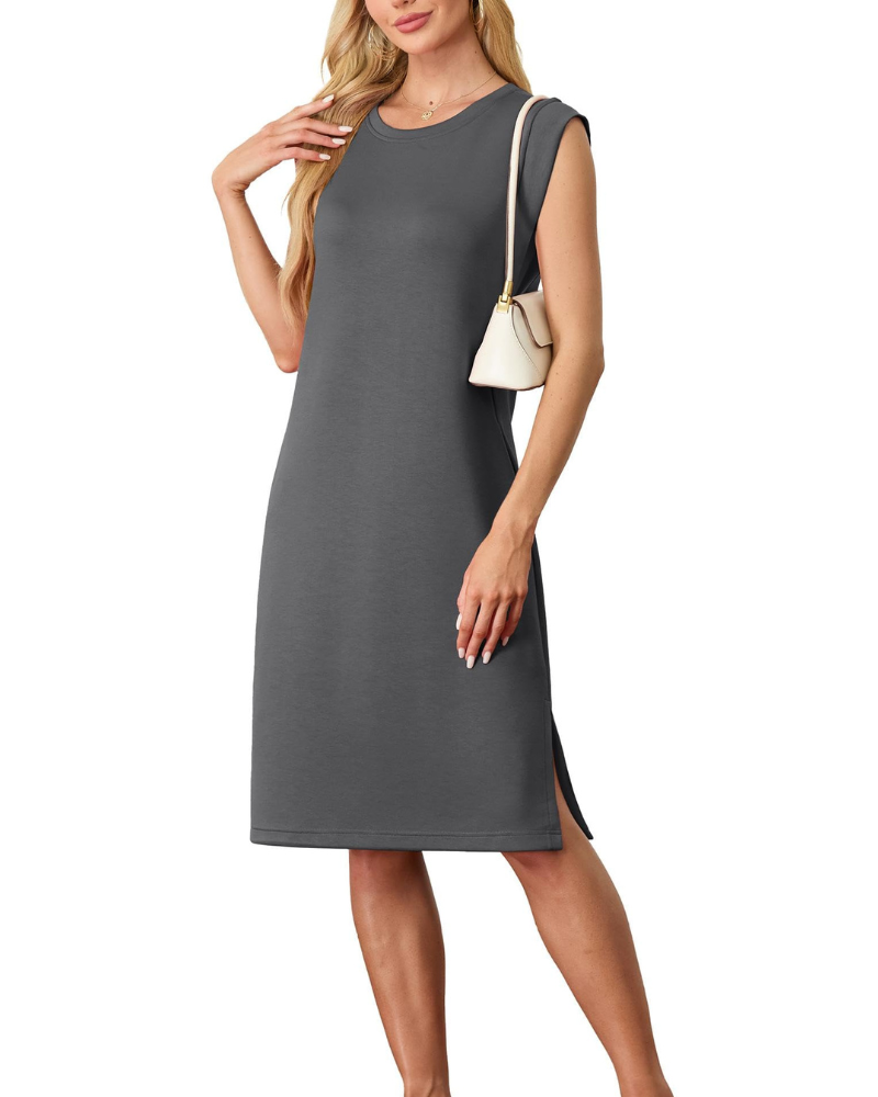 Wensy Abito Donna – Girocollo Senza Maniche, Taglio Midi con Spacco e Tasche Elegante