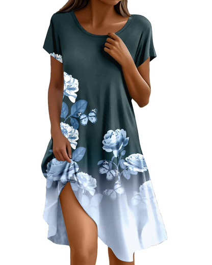 Abito Sera Donna – Abito Bohemien Maxi Fluido Girocollo Volant Taglio A-Line Elegante Estate