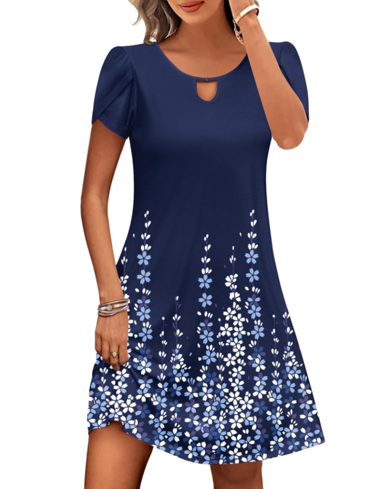 Vestito Midi Willow a Fiori da Donna – Abito Estivo Svasato con Tasche e Maniche a Sbuffo