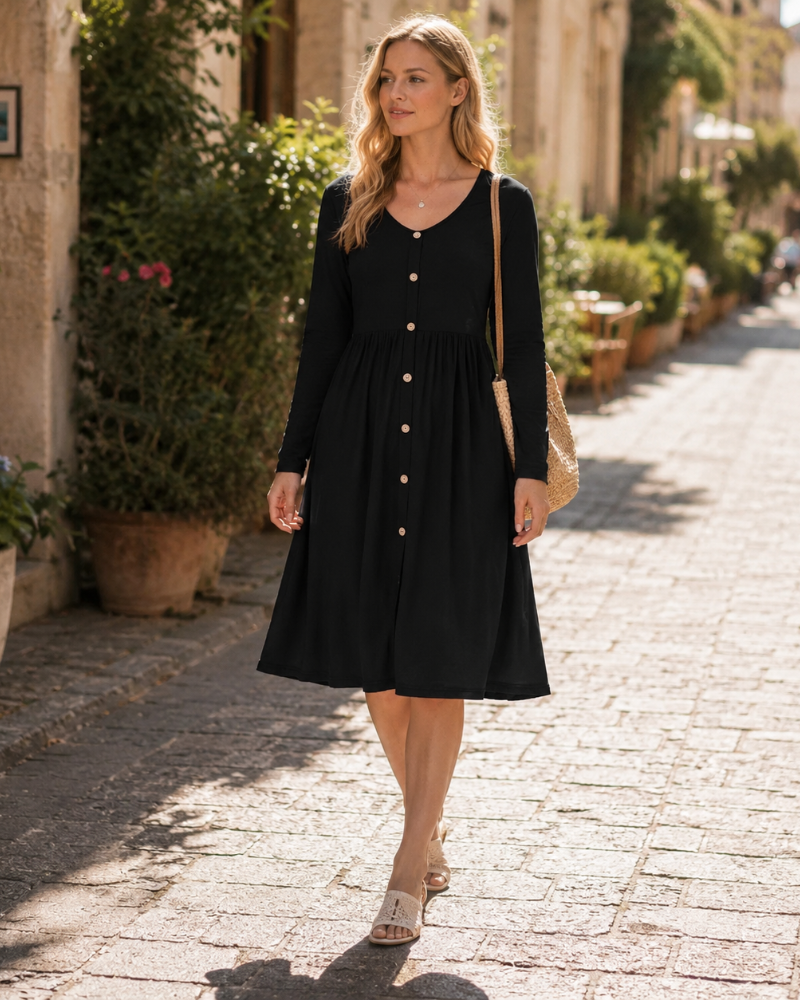 Julie Abito Midi A-Line – Abito Casual Maniche Lunghe con Tasche Donna