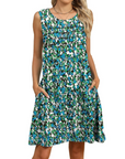 Vestito Midi Viola a Fiori da Donna – Abito Estivo Senza Maniche Plissettato con Tasche