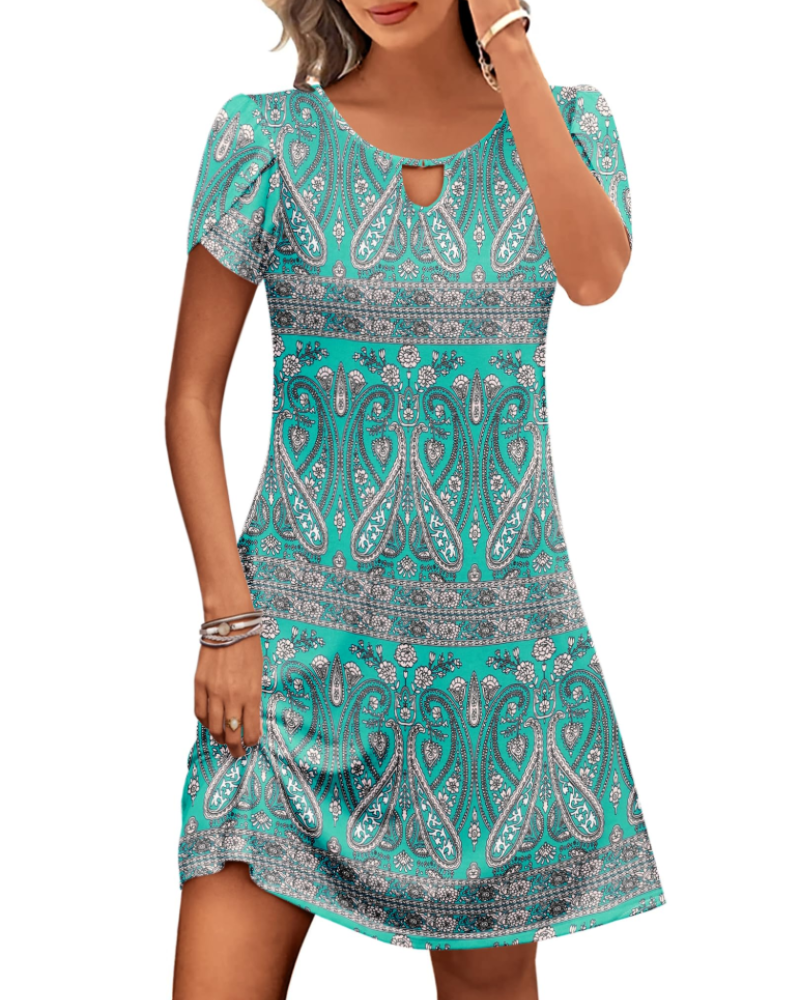 Vestito Midi Willow a Fiori da Donna – Abito Estivo Svasato con Tasche e Maniche a Sbuffo