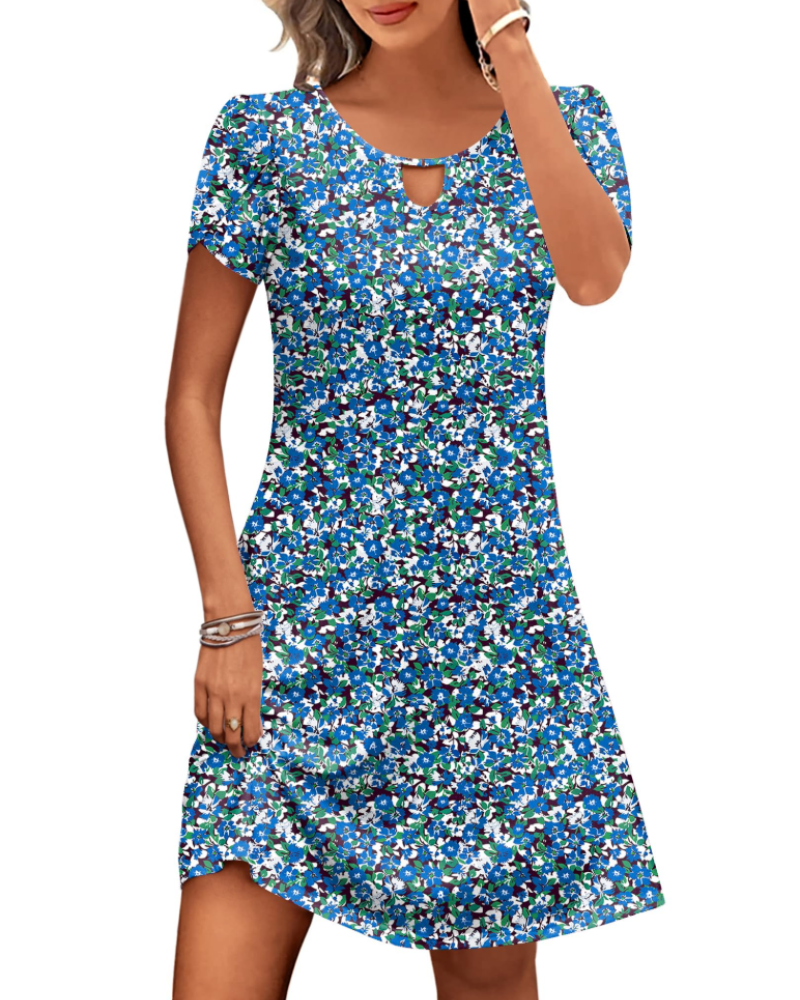 Vestito Midi Willow a Fiori da Donna – Abito Estivo Svasato con Tasche e Maniche a Sbuffo