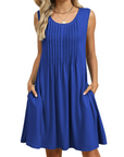 Vestito Midi Viola a Fiori da Donna – Abito Estivo Senza Maniche Plissettato con Tasche