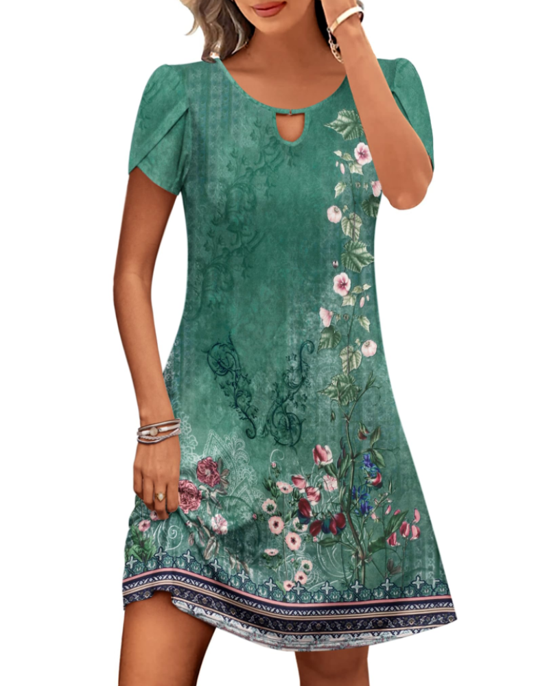 Vestito Midi Willow a Fiori da Donna – Abito Estivo Svasato con Tasche e Maniche a Sbuffo