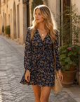 Vestito Lina Donna Floreale – Mini Abito Portafoglio con Scollo a V e Maniche Lunghe Elegante