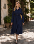 Claire Vestito Camicia Midi – Vestito Elegante Collo Classico Cintura Donna