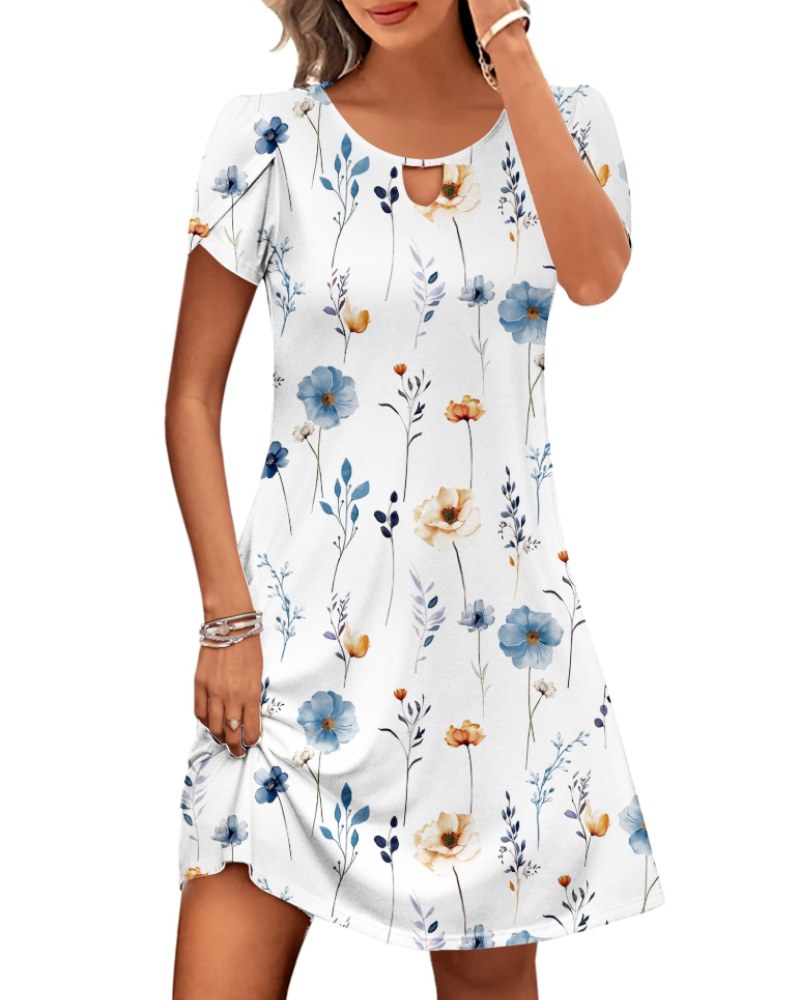 Vestito Midi Willow a Fiori da Donna – Abito Estivo Svasato con Tasche e Maniche a Sbuffo