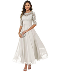 Olanthe Abito da Sera Donna – Pizzo e Mussola, Maniche 3/4 e Taglio A-Line Elegante