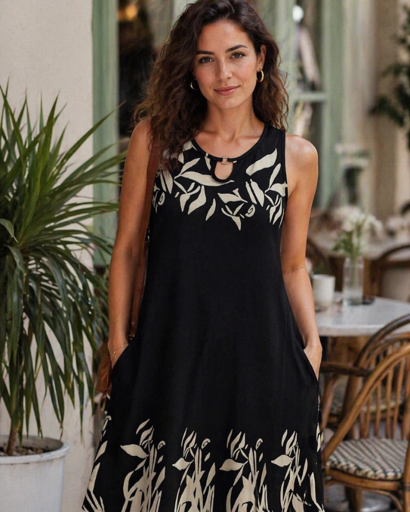 Mia Vestito Donna – Vestito Mini Collo a Fessura Senza Maniche Fluido con Tasche Estate Casual
