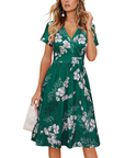 Vestito da donna Evania – Scollo a V incrociato, taglio a linea A e tasche, lunghezza al ginocchio elegante