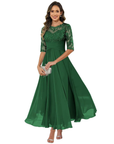 Olanthe Abito da Sera Donna – Pizzo e Mussola, Maniche 3/4 e Taglio A-Line Elegante