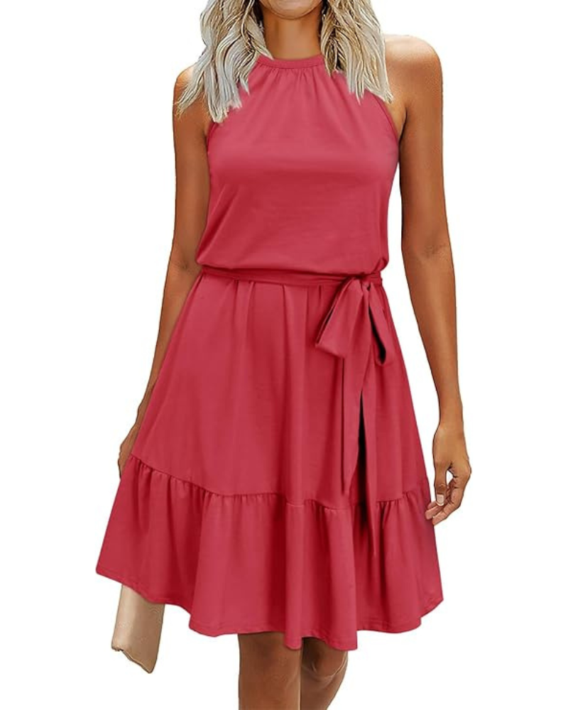 Bloom Robe Donna – Collo Halter, Stampa Floreale &amp; Tasche, Taglio A-Line, Lunghezza al Ginocchio