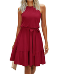 Bloom Robe Donna – Collo Halter, Stampa Floreale & Tasche, Taglio A-Line, Lunghezza al Ginocchio