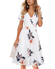 Vestito da donna Evania – Scollo a V incrociato, taglio a linea A e tasche, lunghezza al ginocchio elegante