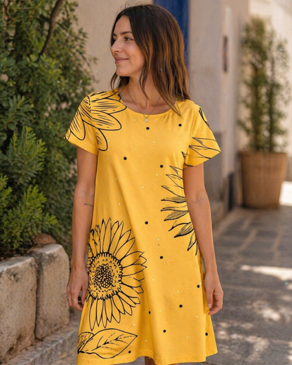 Abito Sera Donna – Abito Bohemien Maxi Fluido Girocollo Volant Taglio A-Line Elegante Estate