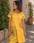 Abito Sera Donna – Abito Bohemien Maxi Fluido Girocollo Volant Taglio A-Line Elegante Estate