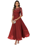 Olanthe Abito da Sera Donna – Pizzo e Mussola, Maniche 3/4 e Taglio A-Line Elegante