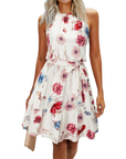 Bloom Robe Donna – Collo Halter, Stampa Floreale & Tasche, Taglio A-Line, Lunghezza al Ginocchio