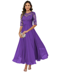 Olanthe Abito da Sera Donna – Pizzo e Mussola, Maniche 3/4 e Taglio A-Line Elegante