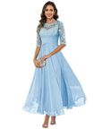 Olanthe Abito da Sera Donna – Pizzo e Mussola, Maniche 3/4 e Taglio A-Line Elegante