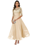 Olanthe Abito da Sera Donna – Pizzo e Mussola, Maniche 3/4 e Taglio A-Line Elegante