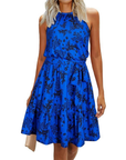 Bloom Robe Donna – Collo Halter, Stampa Floreale & Tasche, Taglio A-Line, Lunghezza al Ginocchio