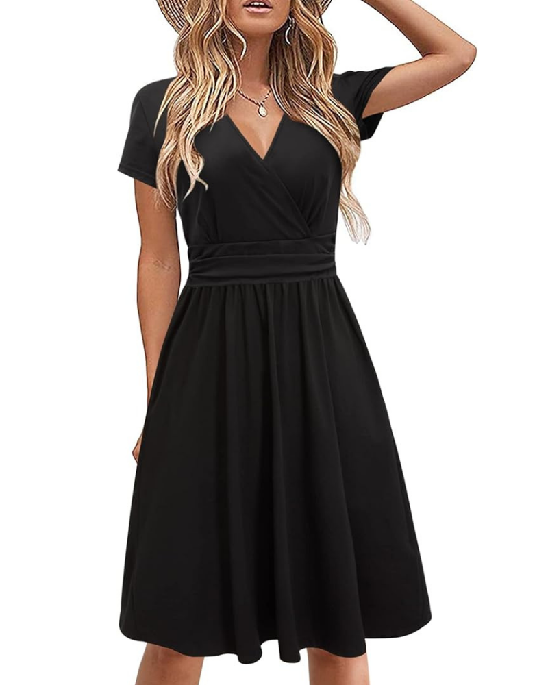 Vestito Donna Genesis – Stampa Floreale, Scollo a V Incrociato &amp; Tasche, Taglio A-Line Elegante