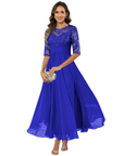 Olanthe Abito da Sera Donna – Pizzo e Mussola, Maniche 3/4 e Taglio A-Line Elegante