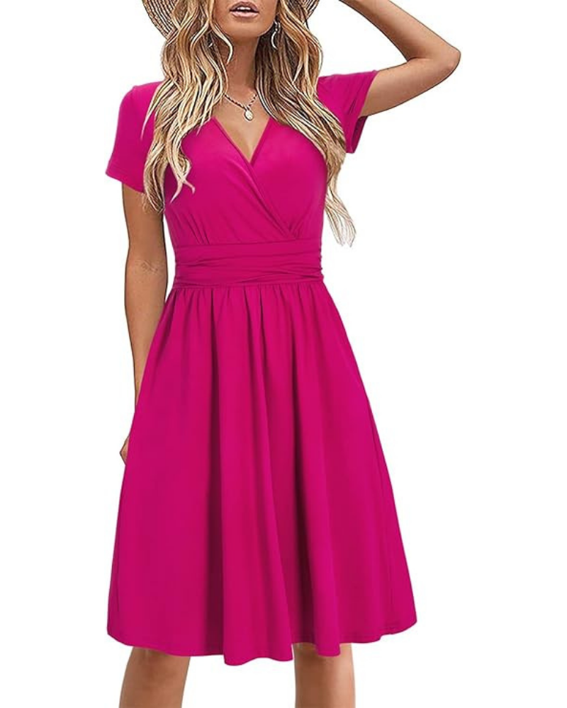 Vestito Donna Genesis – Stampa Floreale, Scollo a V Incrociato &amp; Tasche, Taglio A-Line Elegante